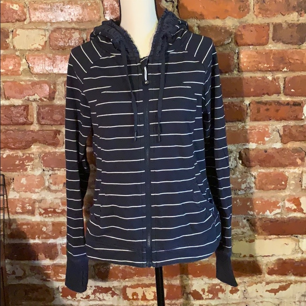 lululemon athletica Navy and White Striped Zip Hoodie